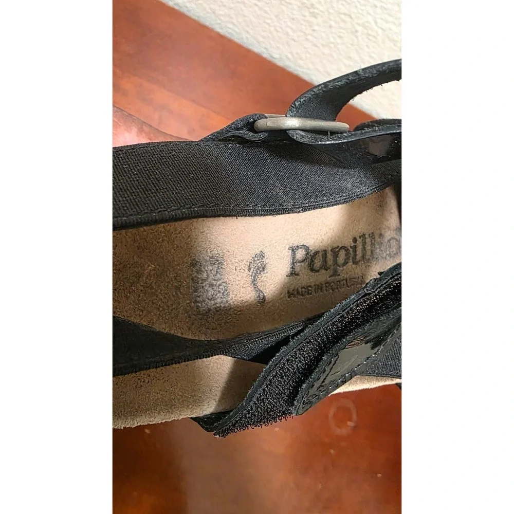 Papillio by Birkenstock Black Suede & Patent Leather Strap Wedge Sandals Size 37